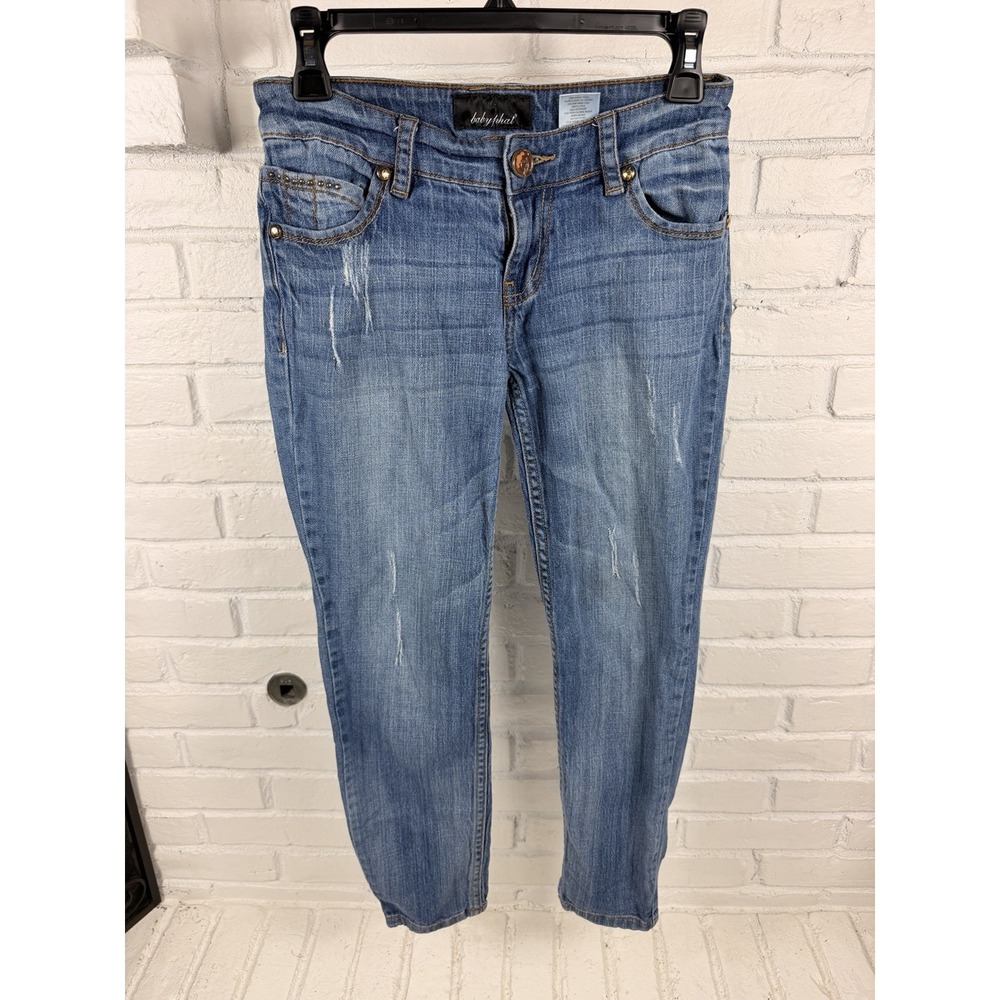 Baby Phat Jeans Size 3 Y2K Blue Distressed Studded Straight Leg Denim 2000s